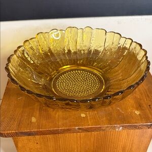1960s Anchor Hocking vintage amber glass serving bowl - Sunflower Pattern